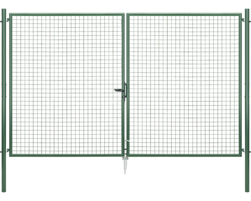 Portail double à grille ondulée ALBERTS 304,4 x 200 cm avec poteau 7,6 x 7,6 cm galvanisé vert
