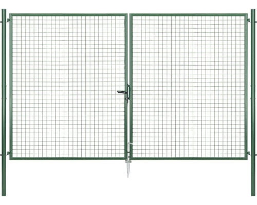 Wellengitter-Doppeltor ALBERTS 304,4 x 200 cm inkl. Pfosten 7,6 x 7,6 cm verzinkt grün