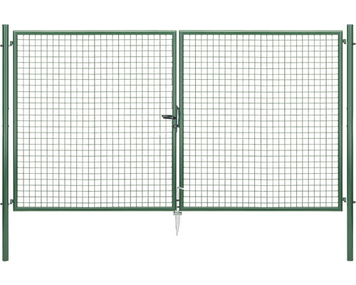 Portail double à grille ondulée ALBERTS 302,8 x 175 cm avec poteau 6 x 6 cm phosphaté au zinc vert