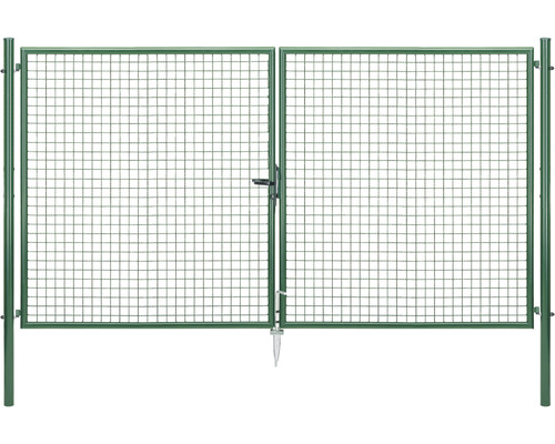 Portail double à grille ondulée ALBERTS 304,4 x 175 cm avec poteau 7,6 x 7,6 cm galvanisé vert