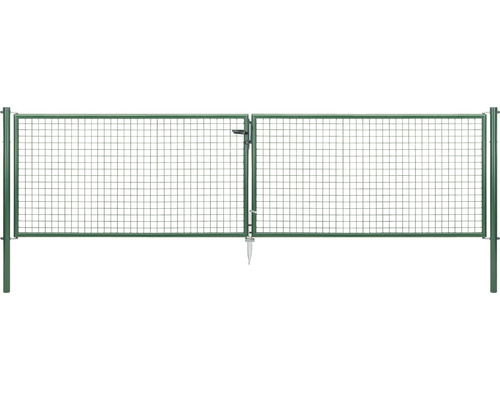 Portail double à grille ondulée ALBERTS 400,4 x 100 cm avec poteau 7,6 x 7,6 cm galvanisé vert