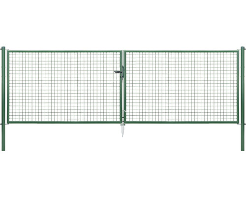 Portail double à grille ondulée ALBERTS 400,4 x 125 cm avec poteau 7,6 x 7,6 cm galvanisé vert