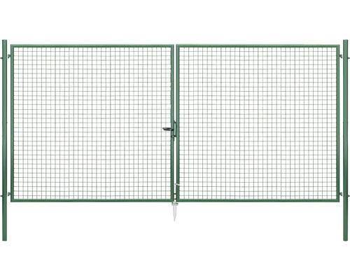 Portail double à grille ondulée ALBERTS 404,4 x 200 cm avec poteau 7,6 x 7,6 cm phosphaté au zinc vert