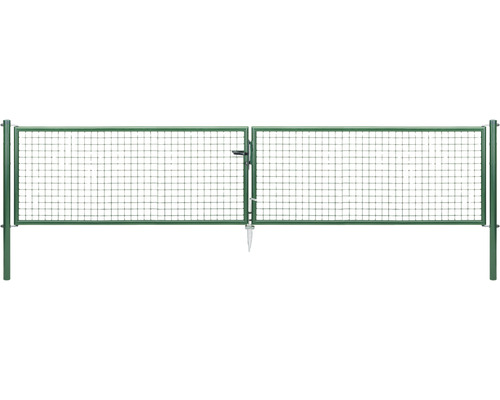 Portail double à grille ondulée ALBERTS 400,4 x 75 cm avec poteau 7,6 x 7,6 cm phosphaté au zinc vert