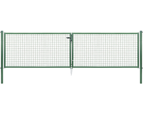 Portail double à grille ondulée ALBERTS 400,4 x 100 cm avec poteau 7,6 x 7,6 cm phosphaté au zinc vert