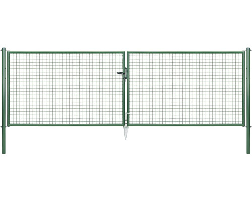 Portail double à grille ondulée ALBERTS 400,4 x 125 cm avec poteau 7,6 x 7,6 cm phosphaté au zinc vert