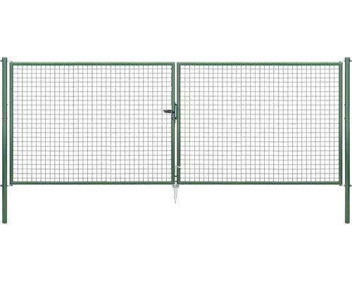 Portail double à grille ondulée ALBERTS 400,4 x 150 cm avec poteau 7,6 x 7,6 cm phosphaté au zinc vert