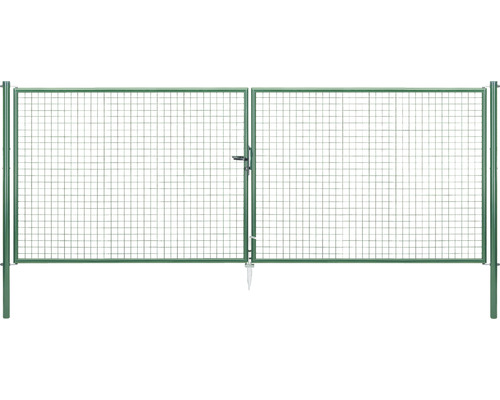 Wellengitter-Doppeltor ALBERTS 400,4 x 150 cm inkl. Pfosten 7,6 x 7,6 cm verzinkt grün