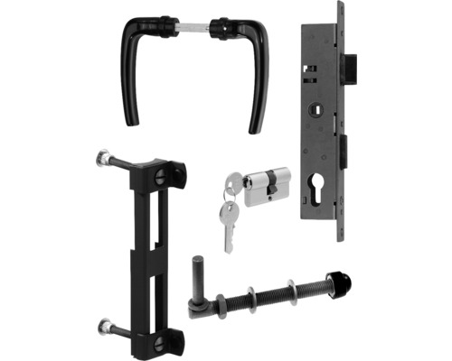 Set d'accessoires ALBERTS pour portails en grillage ondulé jusqu'à une hauteur de 1500 mm anthracite métallique Kit de quincaillerie de porte avec poignées de porte, serrure, cylindre, clés et matériel de fixation