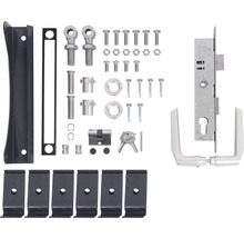 Kit de ferrures pour porte coulissante avec serrure, poignée et matériel de fixation