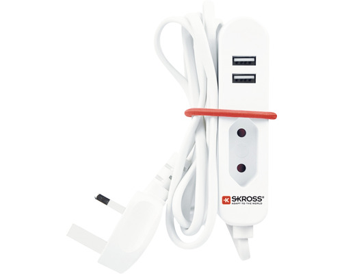 Skross Travel Station UK Reiseadapter Steckdosenleiste 1 x Euro-Steckdose 2 x USB 2.4 A 1.5 m weiss