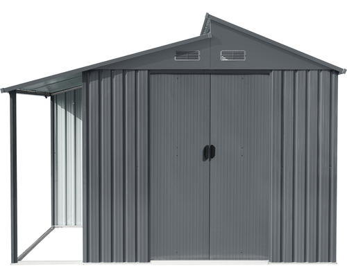 Abri de jardin en métal avec double porte et auvent