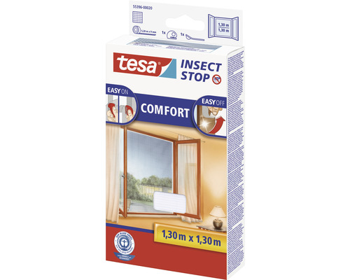 Tesa Insect Stop Comfort Insektenschutzgitter mit den Maßen 1,30 Meter mal 1,30 Meter in Verpackung