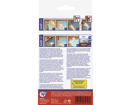 Verpackung eines Fliegengitters für Fenster mit Anbringungsanleitung