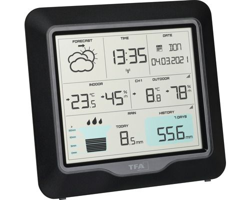 Station météo avec affichage de la température intérieure et extérieure, de l''humidité et des prévisions météorologiques