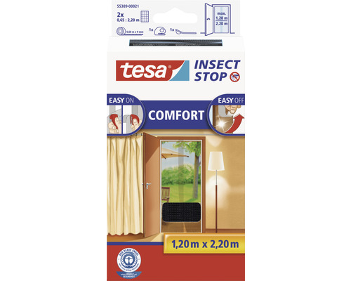 Fliegengitter für Türen tesa Insect Stop Comfort ohne Bohren anthrazit 65x220 cm 2er-Pack