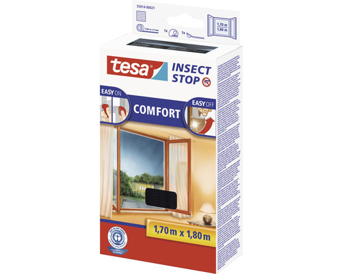 Tesa Insect Stop Comfort Fliegengitter für Fenster, Grösse 1.70 m x 1.80 m, Verpackung