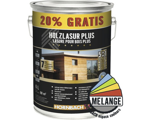 Lasure pour bois Plus incolore 6 l Pot de lasure pour bois Plus, contenant 6 litres, pour revêtements de bois