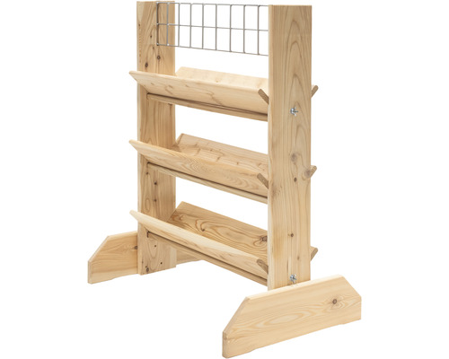 Table de plantation en bois avec trois niveaux et treillis métallique