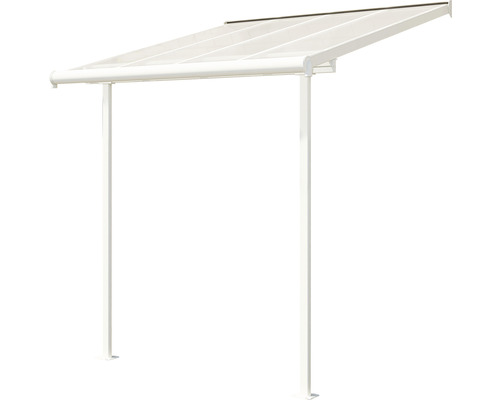 Auvent de terrasse avec toit transparent et poteaux de soutien