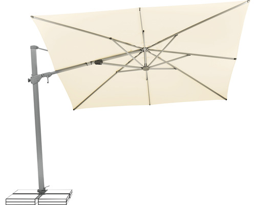 Freiarmschirm mit rechteckigem Schirmdach und stabilem Standfuß