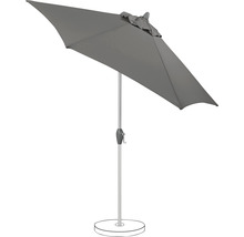 Grauer Sonnenschirm mit Kurbel und Ständer