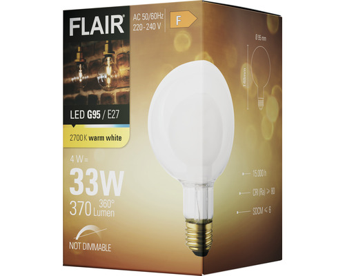 FLAIR LED G95 Leuchtmittel E27, 4 Watt, 33 Watt Entsprechung