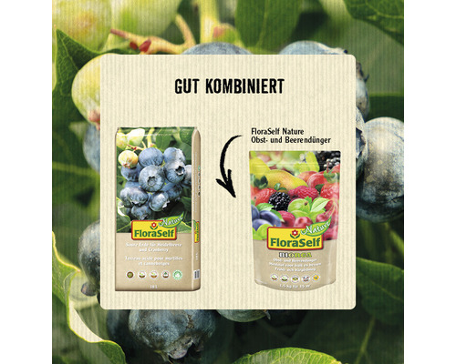 Abbildung von FloraSelf Nature saure Erde für Heidelbeeren und Cranberrys und FloraSelf Nature Obst- und Beerendünger