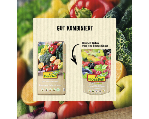 Produktbild von FloraSelf Pflanzerde und Beerendünger als sinnvolle Kombination