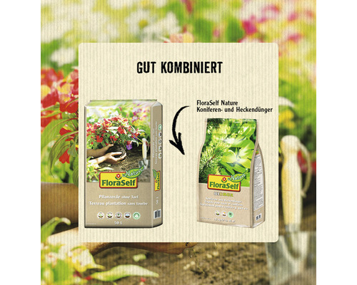 FloraSelf Pflanzerde und FloraSelf Nature Koniferen- und Heckendünger