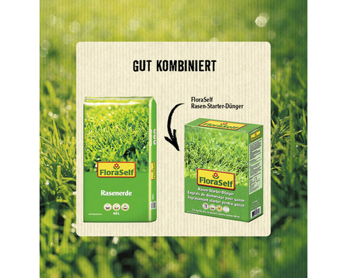 FloraSelf Rasenerde und Rasenstarter Dünger Produktkombination