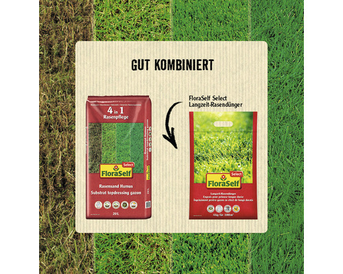 FloraSelf Rasensand und FloraSelf Langzeit-Rasendünger zur Rasenpflege