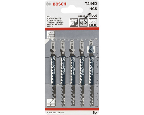 Lames de scie sauteuse Bosch T244D HCS pour bois, lot de cinq