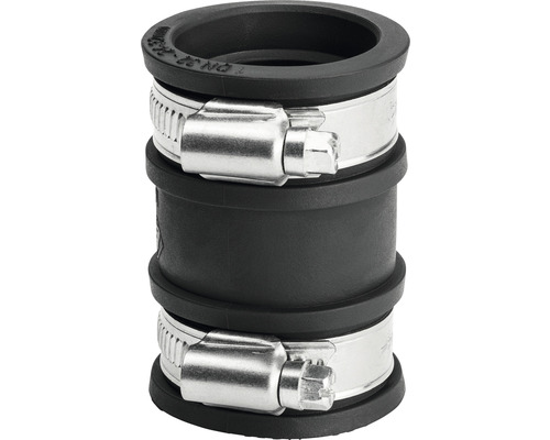 Schwarzer Gummiverbinder mit zwei Schlauchschellen zur Verbindung von Rohren
