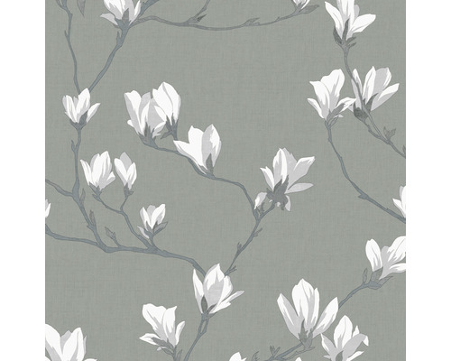 Papier peint intissé 113354 Laura Ashley Magnolia Grove gris Papier peint à motif de fleurs de magnolia