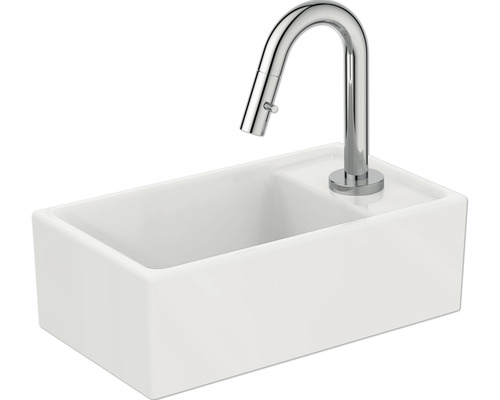 Lave-mains Ideal Standard i.life S 37 x 21 cm blanc chrome brillant E2129AA Évier en céramique avec robinet chromé