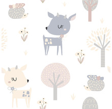 Motif avec des cerfs, des hérissons et des arbres