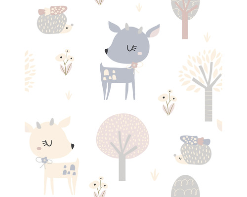 Motif avec des cerfs, des hérissons et des arbres