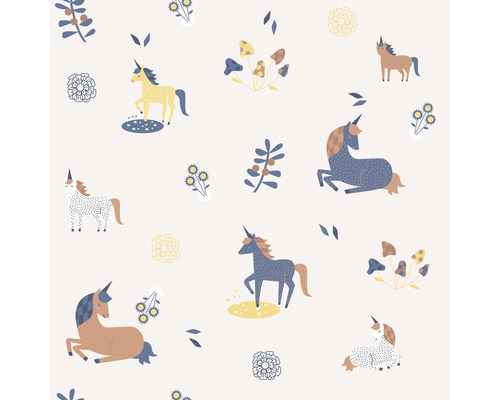 Motif avec licornes, fleurs et champignons