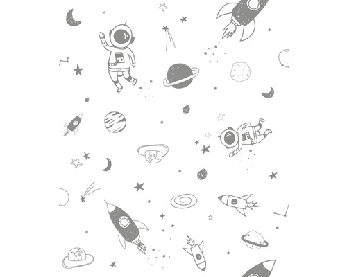 Papier peint intissé 45850 Kids Walls espace gris blanc Motif spatial avec astronautes, fusées, planètes et étoiles