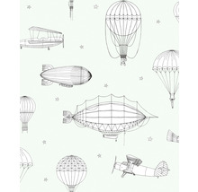 Papier peint avec motif d''avion, de dirigeable et de montgolfière