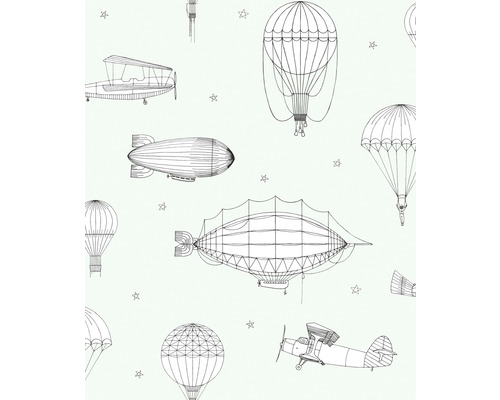 Papier peint avec motif d''avion, de dirigeable et de montgolfière