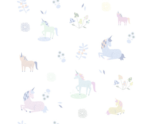 Tissu à motif de licorne avec des fleurs et des champignons