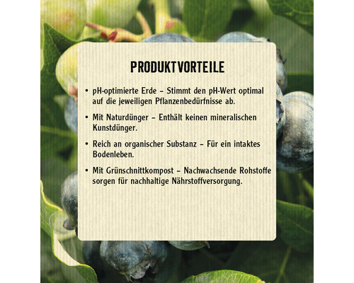 Produktvorteile: pH-optimierte Erde, Naturdünger, reich an organischer Substanz, mit Grünschnittkompost.
