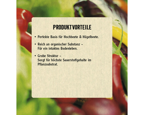 Produktvorteile: Perfekte Basis für Hochbeete und Hügelbeete, reich an organischer Substanz, für ein intaktes Bodenleben, grobe Struktur sorgt für höchste Sauerstoffgehalte im Pflanzsubstrat.