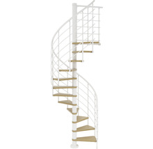 Escalier en colimaçon avec rampe métallique et marches en bois