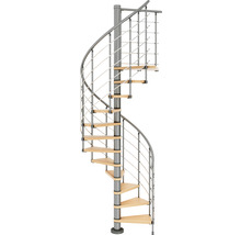 Wendeltreppe mit Holzstufen und Metallgeländer