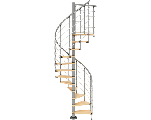 Escalier en colimaçon avec garde-corps en métal et marches en bois