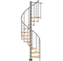 Wendeltreppe mit Holzstufen und Metallgeländer