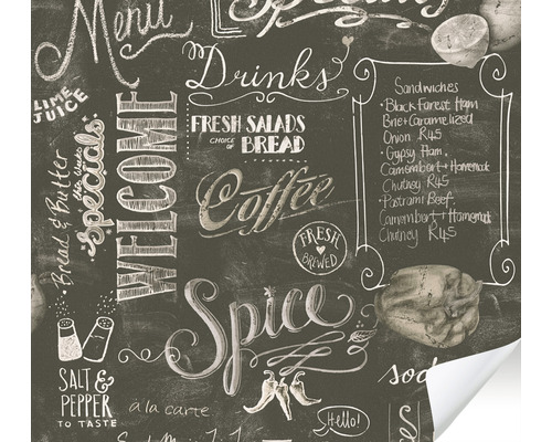 Papier peint avec des dessins à la craie de plats et de boissons